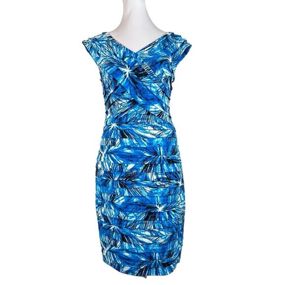🆕 London Times Bandeau Dress Womens Size 4 Tropical Stretch Form Fitted NWT - Picture 1 of 13